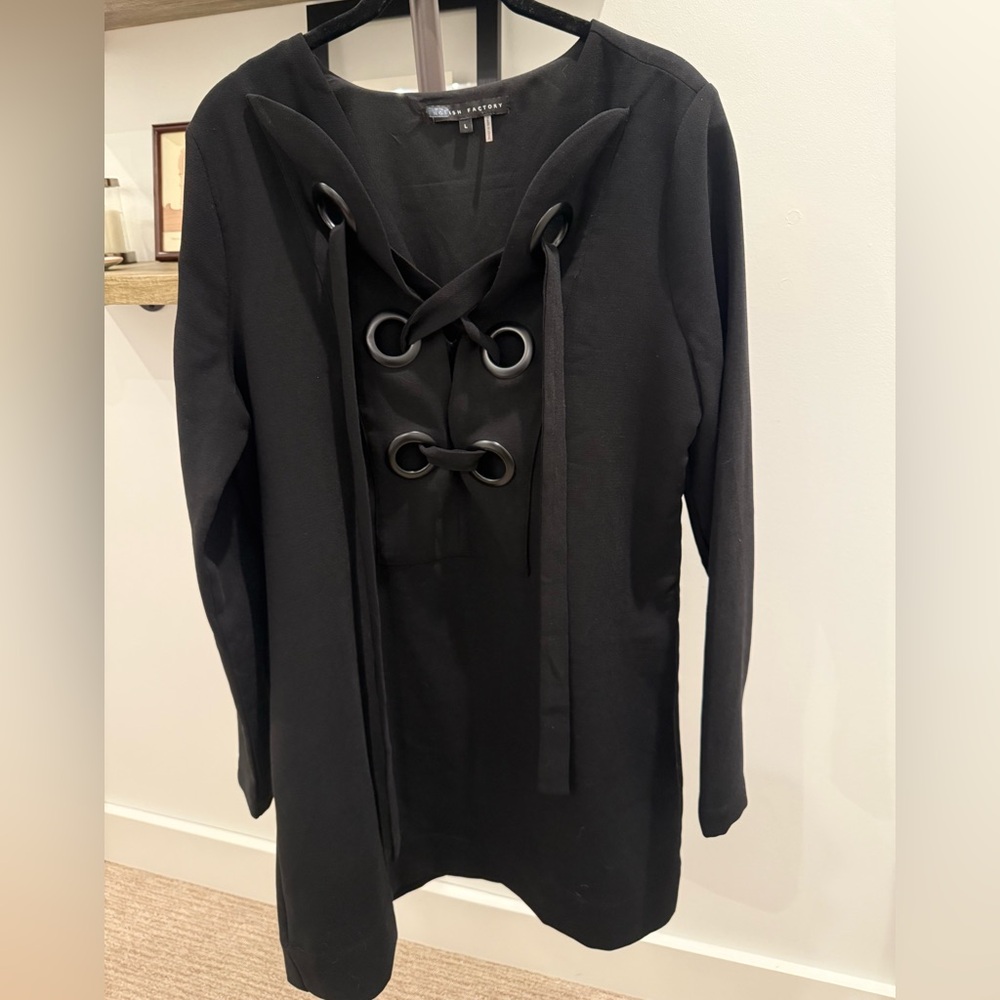 English Factory Tie Up Black Dress